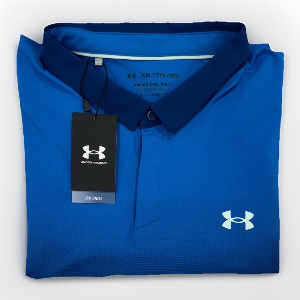 Under Armour Blue Iso-Chill Performance Polo Shirt Men's 2XL Loose Fit